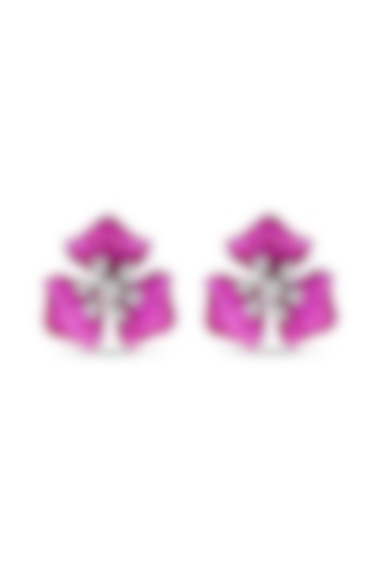 White Rhodium Finish Ruby Spinel Stone Stud Earrings In Sterling Silver by MISS JO at Pernia's Pop Up Shop