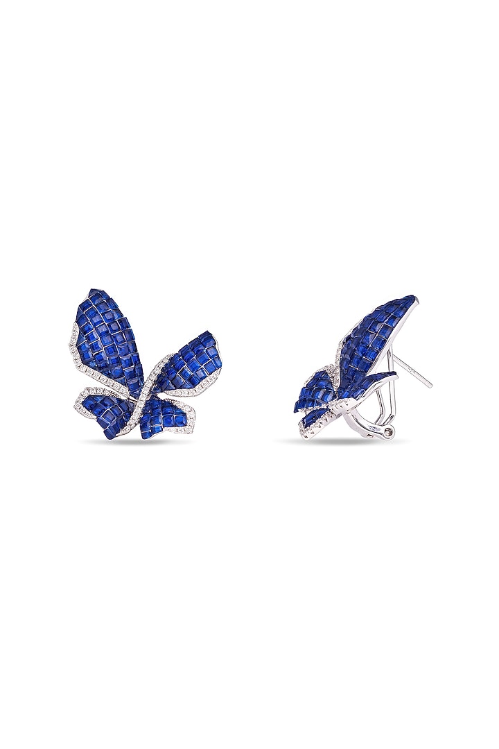 White Rhodium Finish Sapphire Spinel Stone Butterfly Stud Earrings In Sterling Silver by MISS JO at Pernia's Pop Up Shop