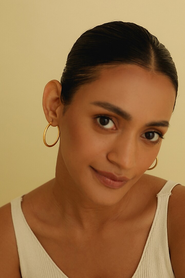 Gold Plated Textured Large Hoop Earrings In Sterling Silver by MISS JO at Pernia's Pop Up Shop