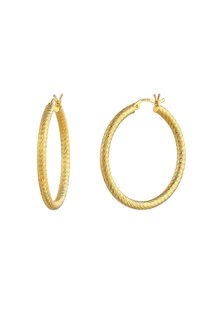 Gold Plated Textured Large Hoop Earrings In Sterling Silver by MISS JO at Pernia's Pop Up Shop