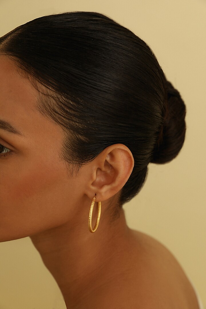Gold Plated Textured Large Hoop Earrings In Sterling Silver by MISS JO at Pernia's Pop Up Shop