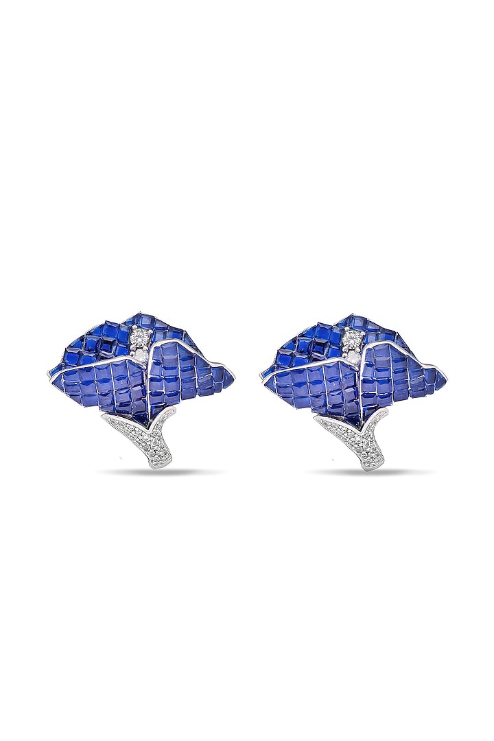 White Rhodium Finish Sapphire Spinel Stone Stud Earrings In Sterling Silver by MISS JO at Pernia's Pop Up Shop
