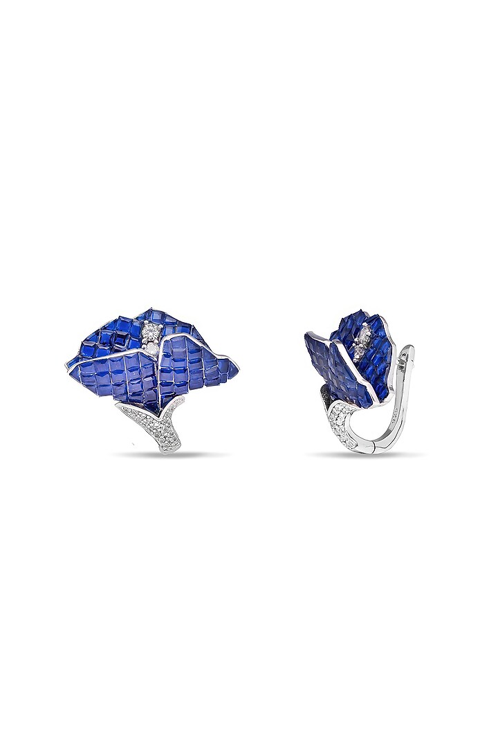 White Rhodium Finish Sapphire Spinel Stone Stud Earrings In Sterling Silver by MISS JO at Pernia's Pop Up Shop