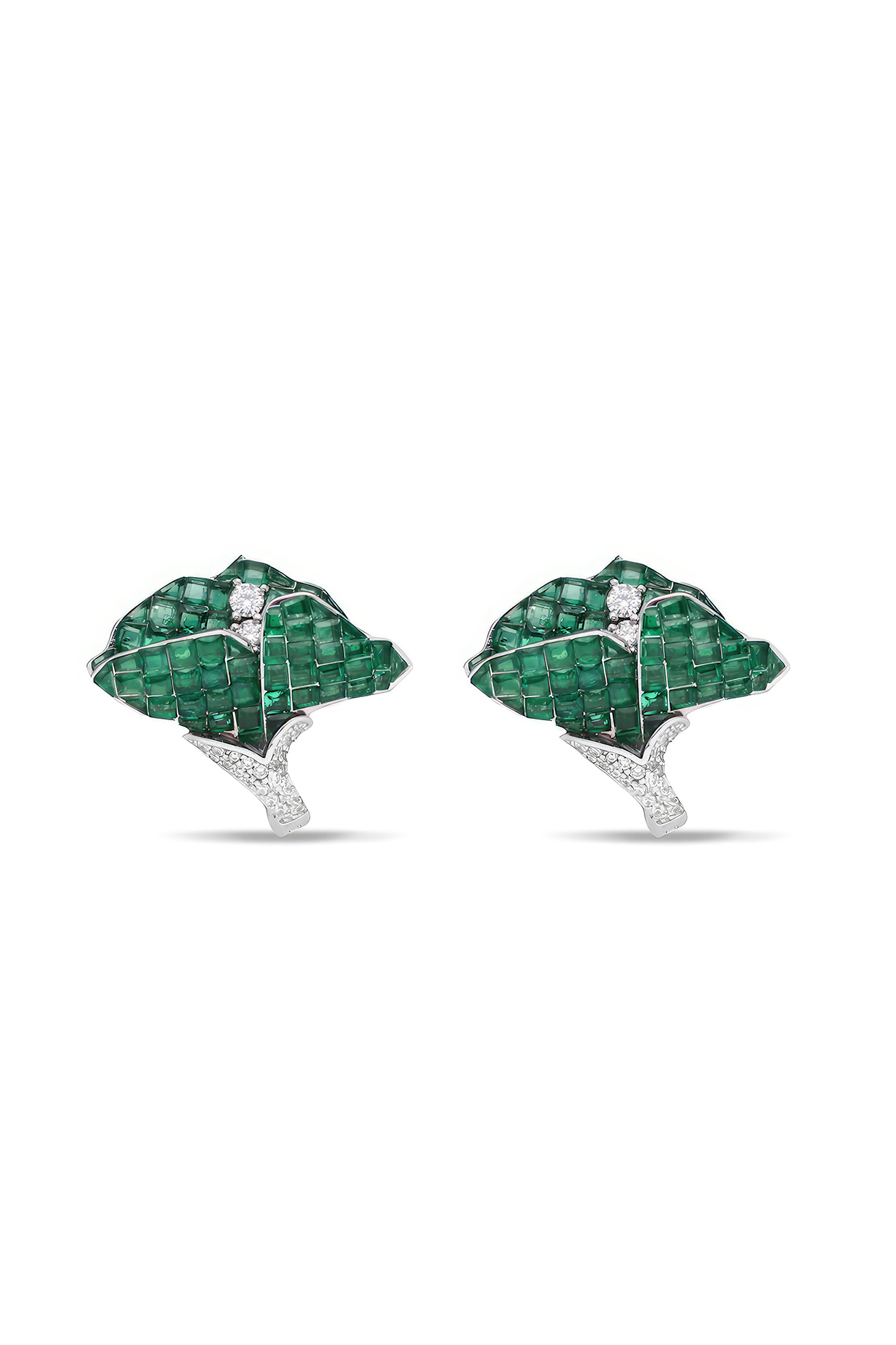White Rhodium Finish Emerald Spinel Stone Stud Earrings In Sterling Silver by MISS JO at Pernia's Pop Up Shop