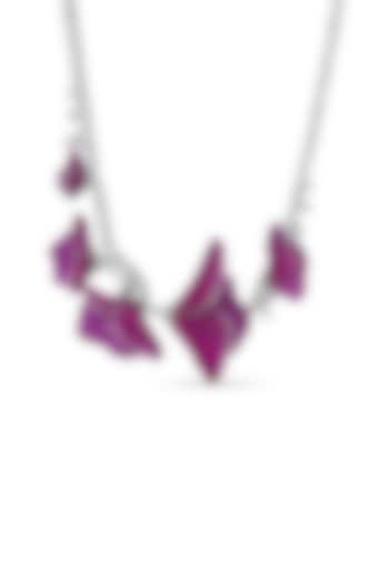 White Rhodium Finish Ruby Spinel Stone Petal Necklace In Sterling Silver by MISS JO at Pernia's Pop Up Shop