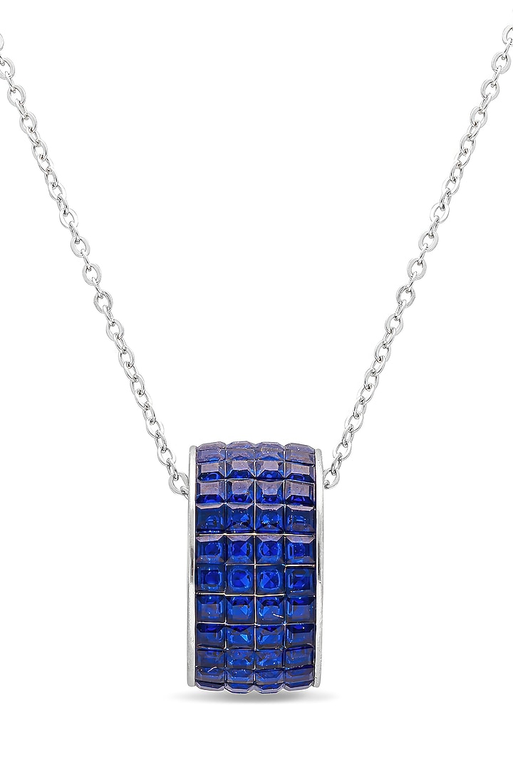 White Rhodium Finish Sapphire Spinel Stone Pendant Necklace In Sterling Silver by MISS JO at Pernia's Pop Up Shop