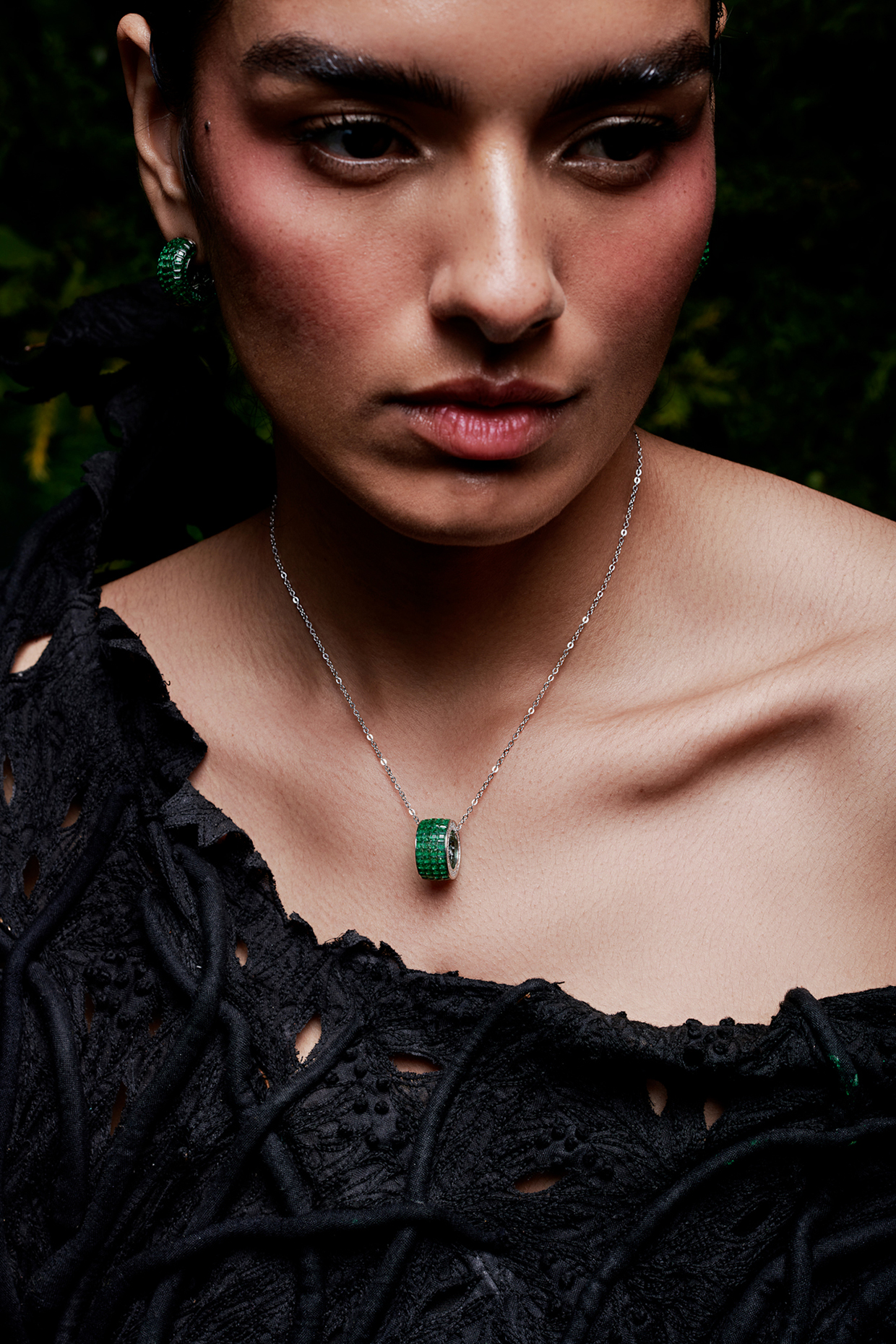 White Rhodium Finish Emerald Spinel Stone Pendant Necklace In Sterling Silver by MISS JO at Pernia's Pop Up Shop