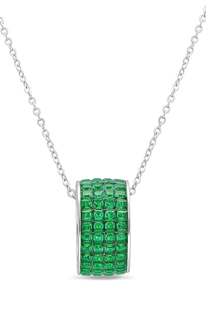 White Rhodium Finish Emerald Spinel Stone Pendant Necklace In Sterling Silver by MISS JO at Pernia's Pop Up Shop