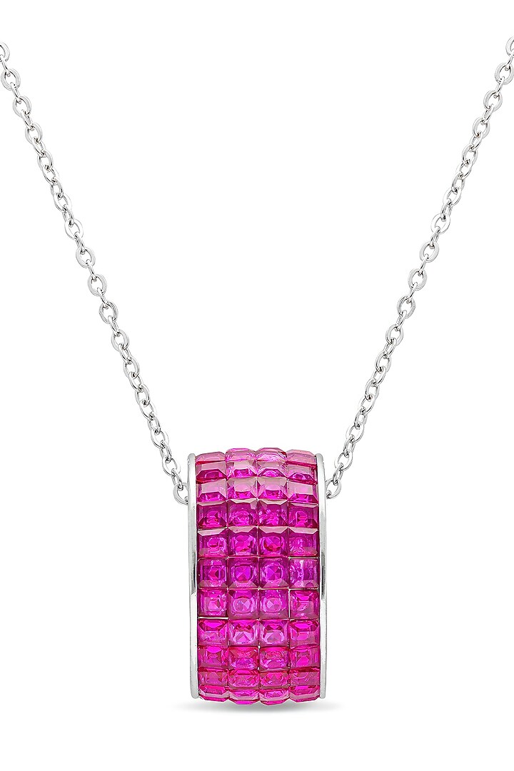 White Rhodium Finish Ruby Spinel Stone Pendant Necklace In Sterling Silver by MISS JO at Pernia's Pop Up Shop