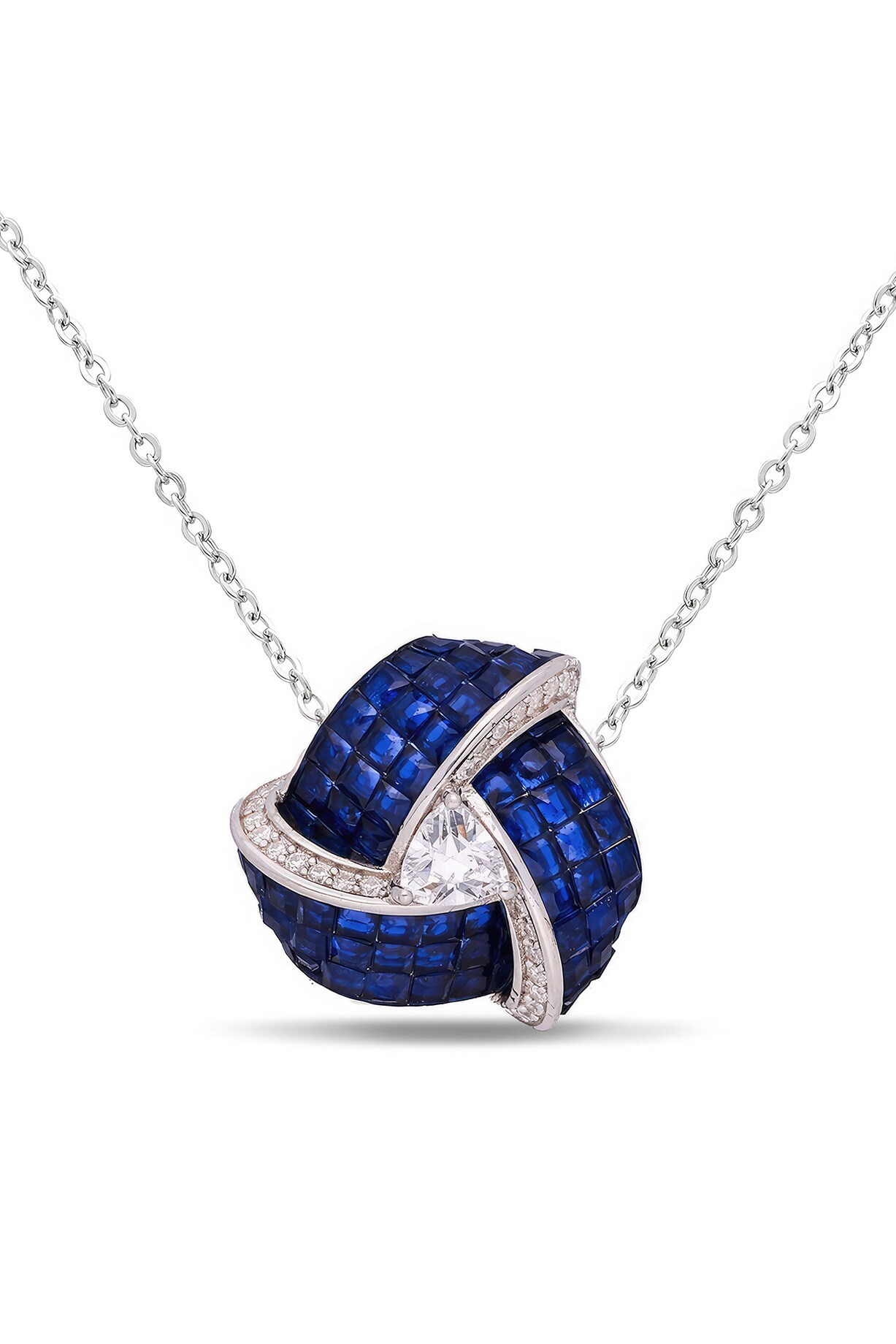 White Rhodium Finish Sapphire Blue Spinel Stone Pendant Necklace In  Sterling Silver by MISS JO at Pernia's Pop Up Shop
