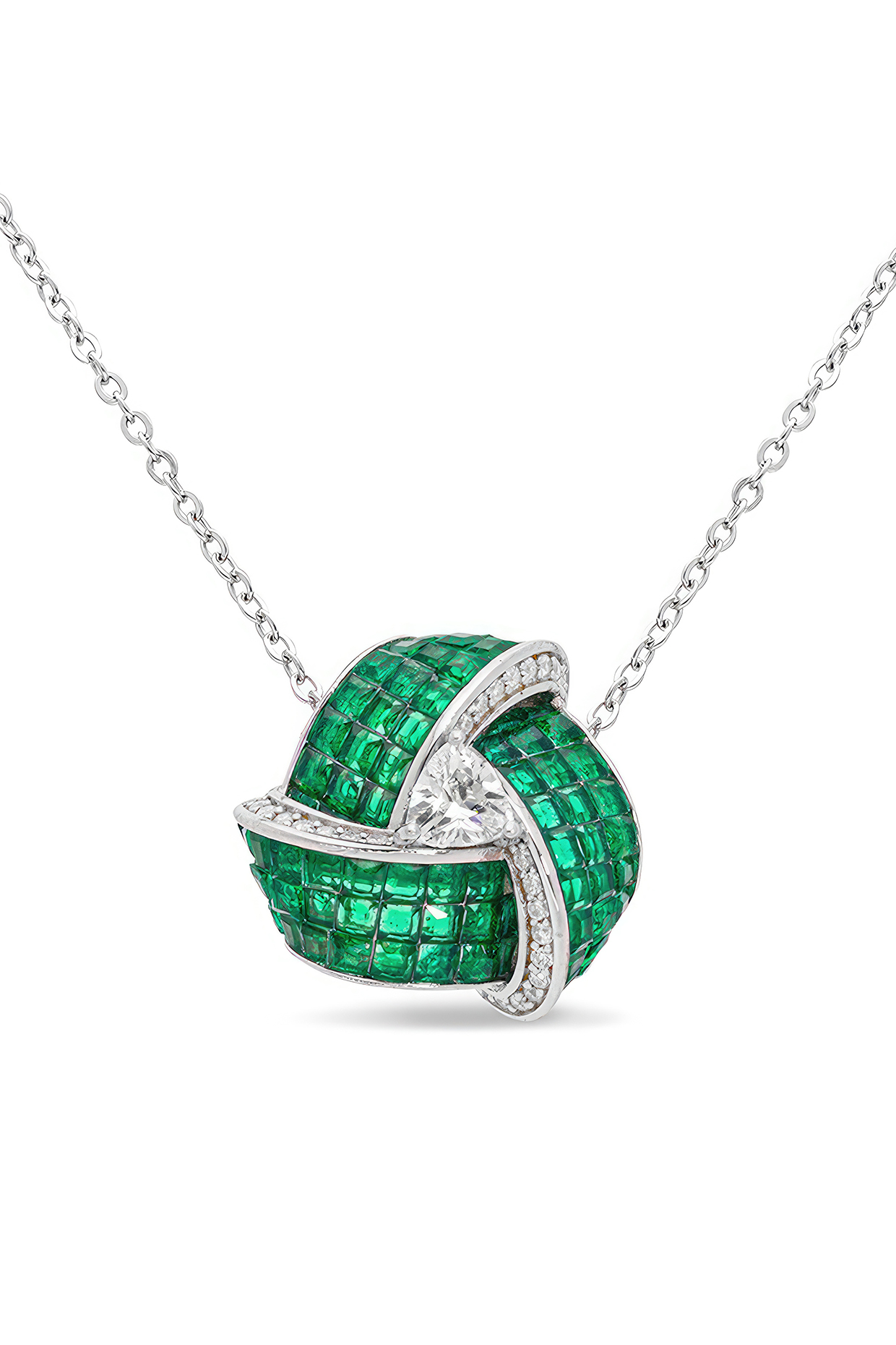 White Rhodium Finish Emerald Green Spinel Stone Pendant Necklace In Sterling Silver by MISS JO at Pernia's Pop Up Shop