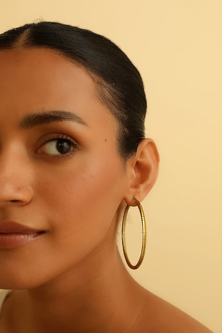 Gold Plated Textured Hoop Earrings In Sterling Silver by MISS JO at Pernia's Pop Up Shop