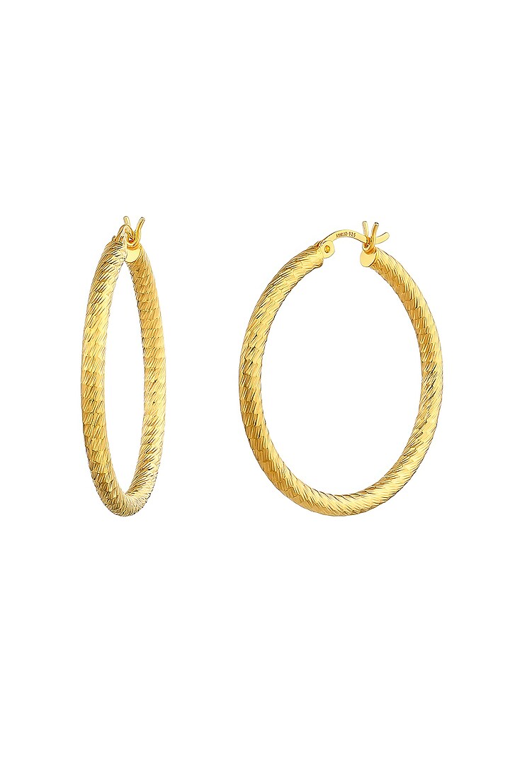 Gold Plated Textured Hoop Earrings In Sterling Silver by MISS JO at Pernia's Pop Up Shop