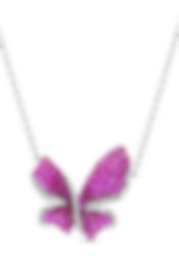 White Rhodium Finish Ruby Spinel Stone Butterfly Pendant Necklace In Sterling Silver by MISS JO at Pernia's Pop Up Shop