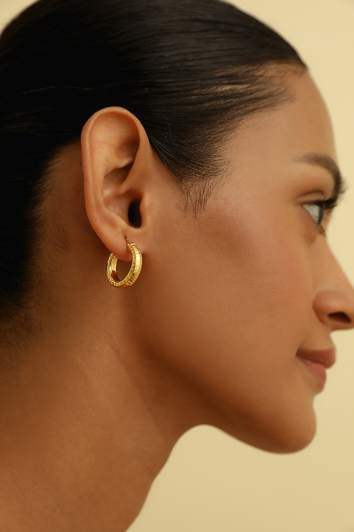 Gold Plated Textured Small Hoop Earrings In Sterling Silver by MISS JO at Pernia's Pop Up Shop
