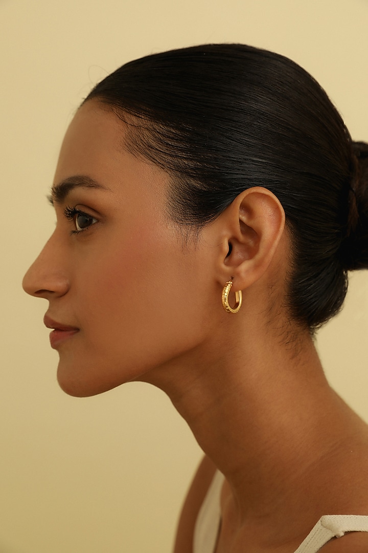 Gold Plated Textured Small Hoop Earrings In Sterling Silver by MISS JO at Pernia's Pop Up Shop