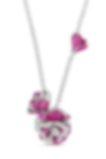 White Rhodium Finish Ruby Floral Butterfly Pendant Necklace In Sterling Silver by MISS JO at Pernia's Pop Up Shop