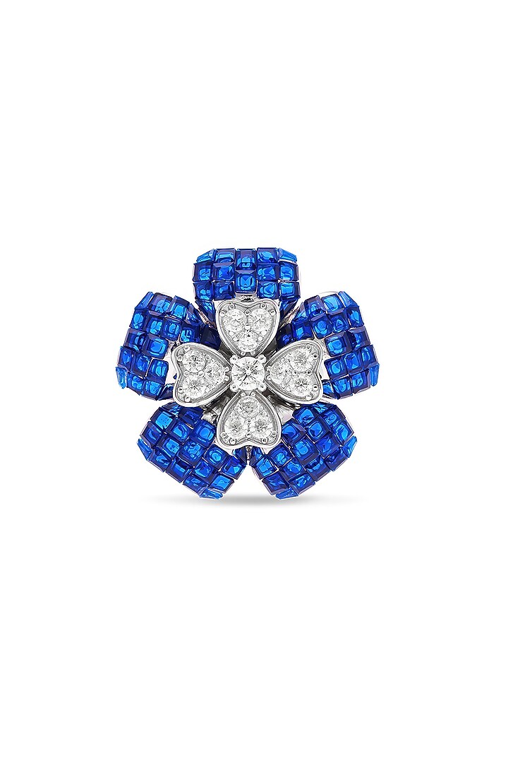 White Rhodium Finish Sapphire Spinel Stone Ring In Sterling Silver by MISS JO at Pernia's Pop Up Shop