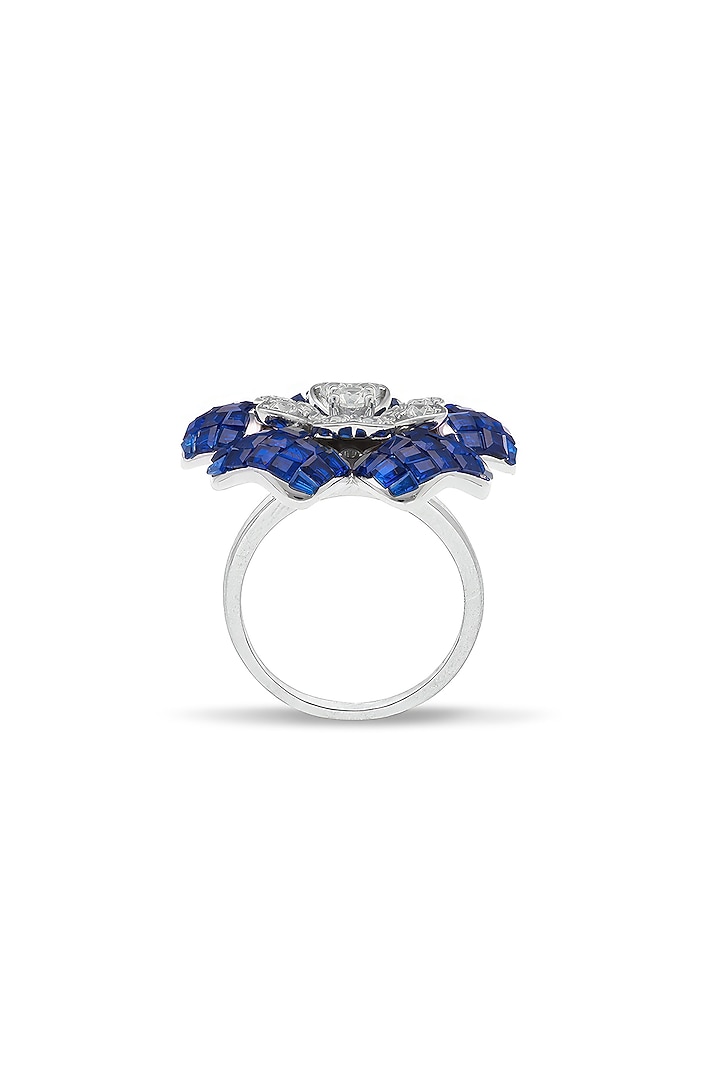 White Rhodium Finish Sapphire Spinel Stone Ring In Sterling Silver by MISS JO at Pernia's Pop Up Shop