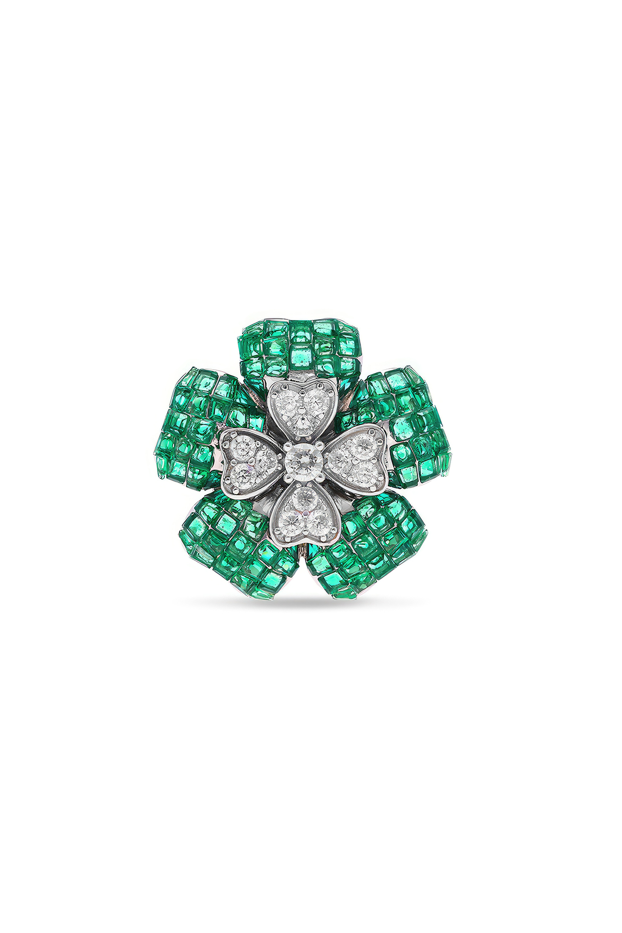 White Rhodium Finish Emerald Spinel Stone Ring In Sterling Silver by MISS JO at Pernia's Pop Up Shop