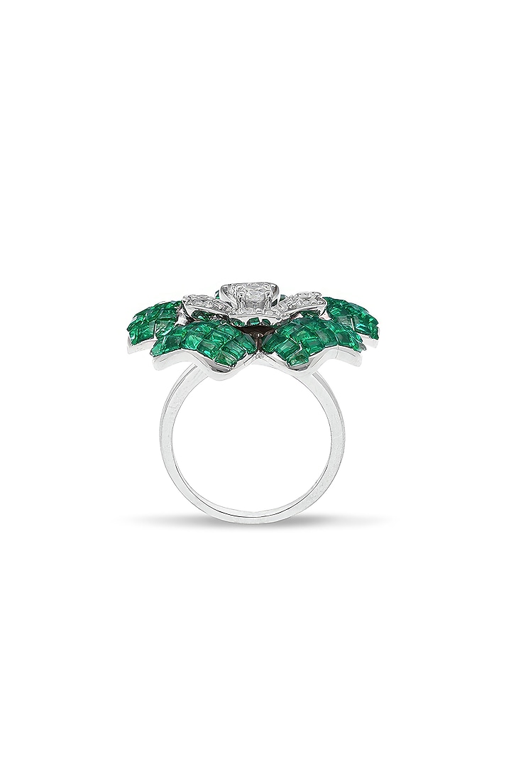 White Rhodium Finish Emerald Spinel Stone Ring In Sterling Silver by MISS JO at Pernia's Pop Up Shop