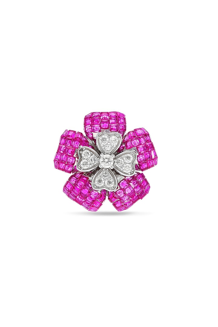 White Rhodium Finish Ruby Spinel Stone Ring In Sterling Silver by MISS JO at Pernia's Pop Up Shop