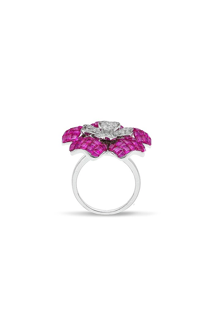 White Rhodium Finish Ruby Spinel Stone Ring In Sterling Silver by MISS JO at Pernia's Pop Up Shop