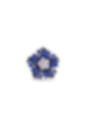 White Rhodium Finish Cubic Zirconia & Sapphire Floral Ring In Sterling Silver by MISS JO at Pernia's Pop Up Shop