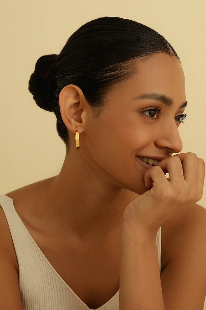 Gold Plated Tapered Medium Hoop Earrings In Sterling Silver by MISS JO at Pernia's Pop Up Shop
