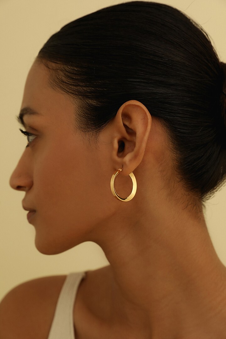 Gold Plated Tapered Medium Hoop Earrings In Sterling Silver by MISS JO at Pernia's Pop Up Shop