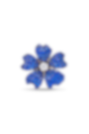 White Rhodium Finish Sapphire Spinel Stone Floral Ring In Sterling Silver by MISS JO at Pernia's Pop Up Shop