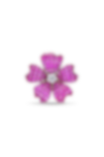 White Rhodium Finish Ruby Spinel Stone Floral Ring In Sterling Silver by MISS JO at Pernia's Pop Up Shop