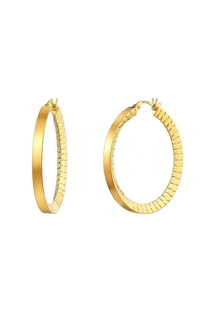 Gold Plated Tapered Ridges Large Hoop Earrings In Sterling Silver by MISS JO at Pernia's Pop Up Shop