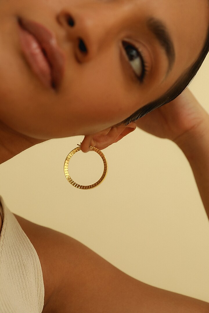 Gold Plated Tapered Ridges Large Hoop Earrings In Sterling Silver by MISS JO at Pernia's Pop Up Shop