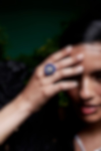 White Rhodium Finish Sapphire Spinel Stone Floral Ring In Sterling Silver by MISS JO at Pernia's Pop Up Shop