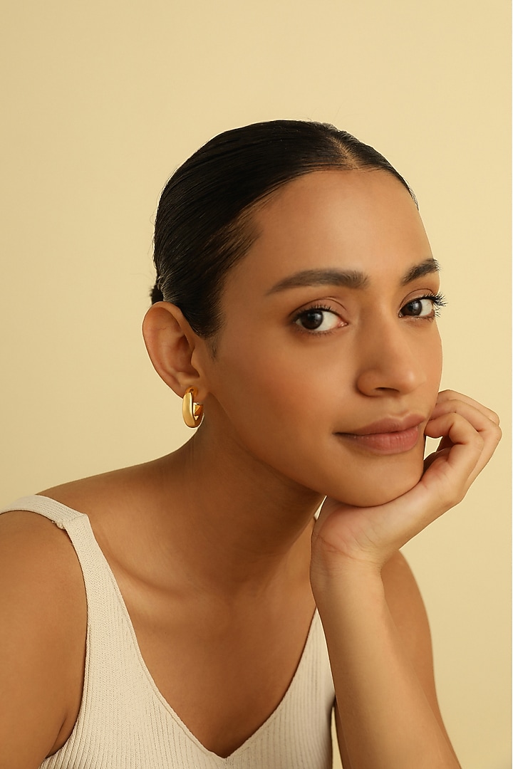 Gold Plated Medium Hoop Earrings In Sterling Silver by MISS JO at Pernia's Pop Up Shop