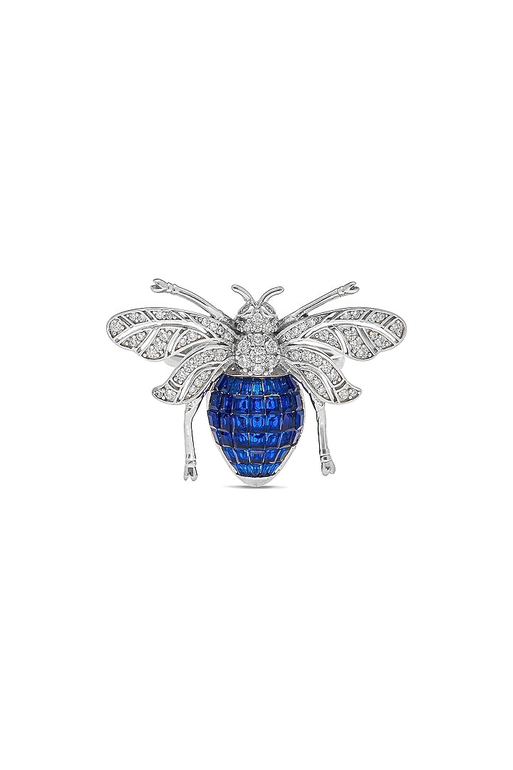 White Rhodium Finish Zircon & Sapphire Spinel Stone Honey Bee Ring In Sterling Silver by MISS JO at Pernia's Pop Up Shop
