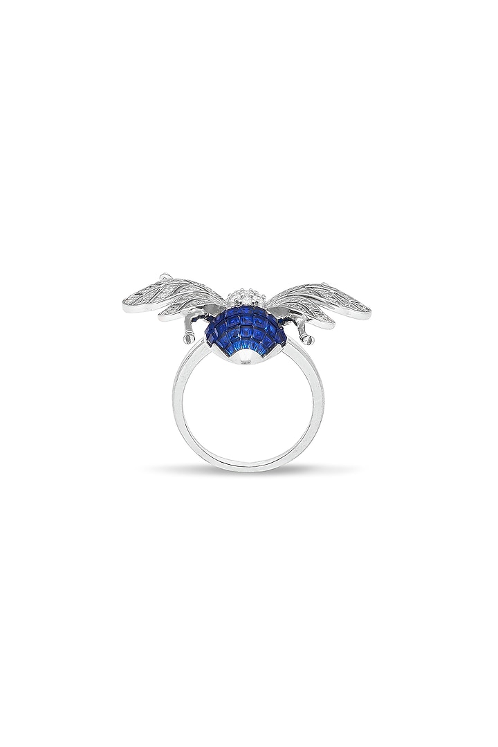 White Rhodium Finish Zircon & Sapphire Spinel Stone Honey Bee Ring In Sterling Silver by MISS JO at Pernia's Pop Up Shop