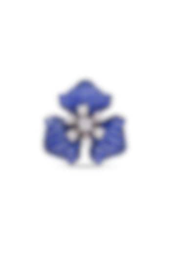 White Rhodium Finish Zircon & Sapphire Spinel Stone Blossom Ring In Sterling Silver by MISS JO at Pernia's Pop Up Shop