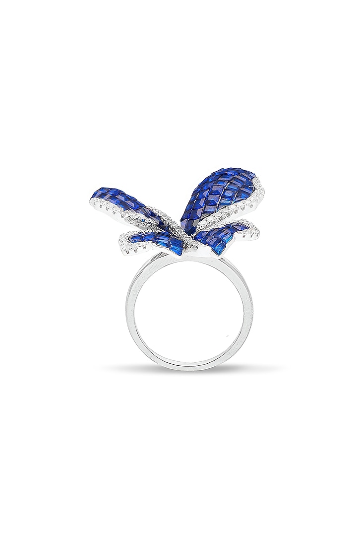 White Rhodium Finish Sapphire Blue Spinel Stone Butterfly Ring In Sterling Silver by MISS JO at Pernia's Pop Up Shop