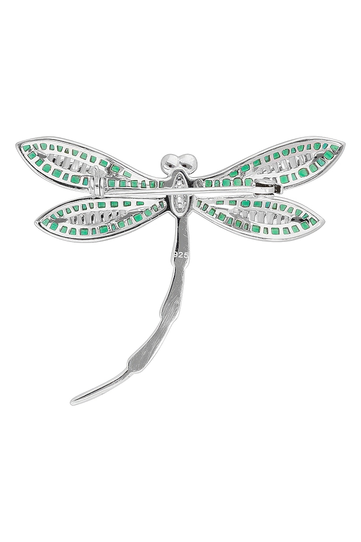White Rhodium Finish Emerald Green Spinel Stone Dragonfly Brooch In Sterling silver by MISS JO at Pernia's Pop Up Shop
