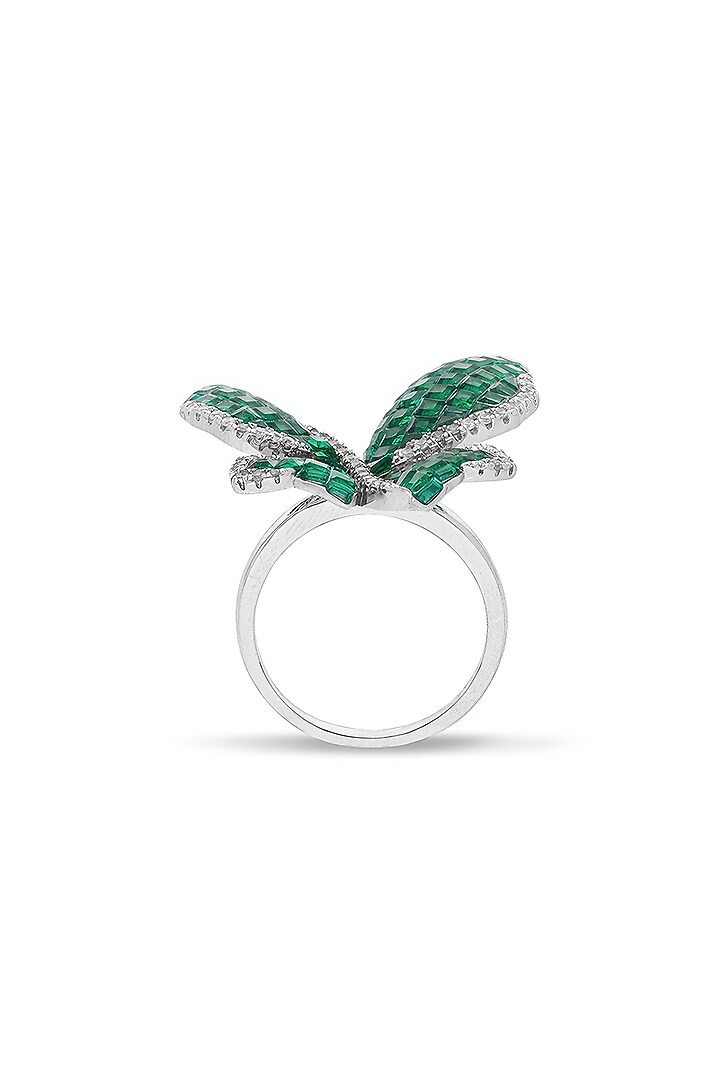 White Rhodium Finish Emerald Green Spinel Stone Butterfly Ring In Sterling Silver by MISS JO at Pernia's Pop Up Shop