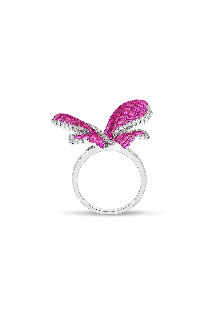 White Rhodium Finish Ruby Spinel Stone Butterfly Ring In Sterling Silver by MISS JO at Pernia's Pop Up Shop