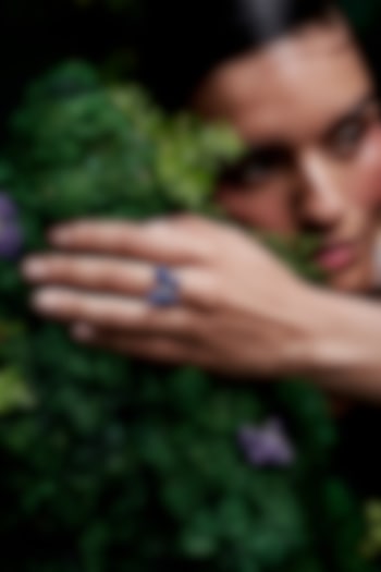 White Rhodium Finish Sapphire Spinel Stone Fluttering Wing Ring In Sterling Silver by MISS JO at Pernia's Pop Up Shop