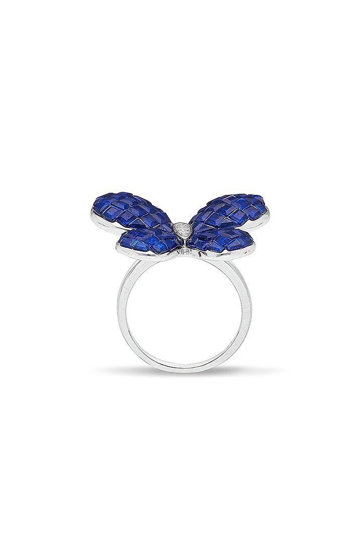 White Rhodium Finish Sapphire Spinel Stone Fluttering Wing Ring In Sterling Silver by MISS JO at Pernia's Pop Up Shop