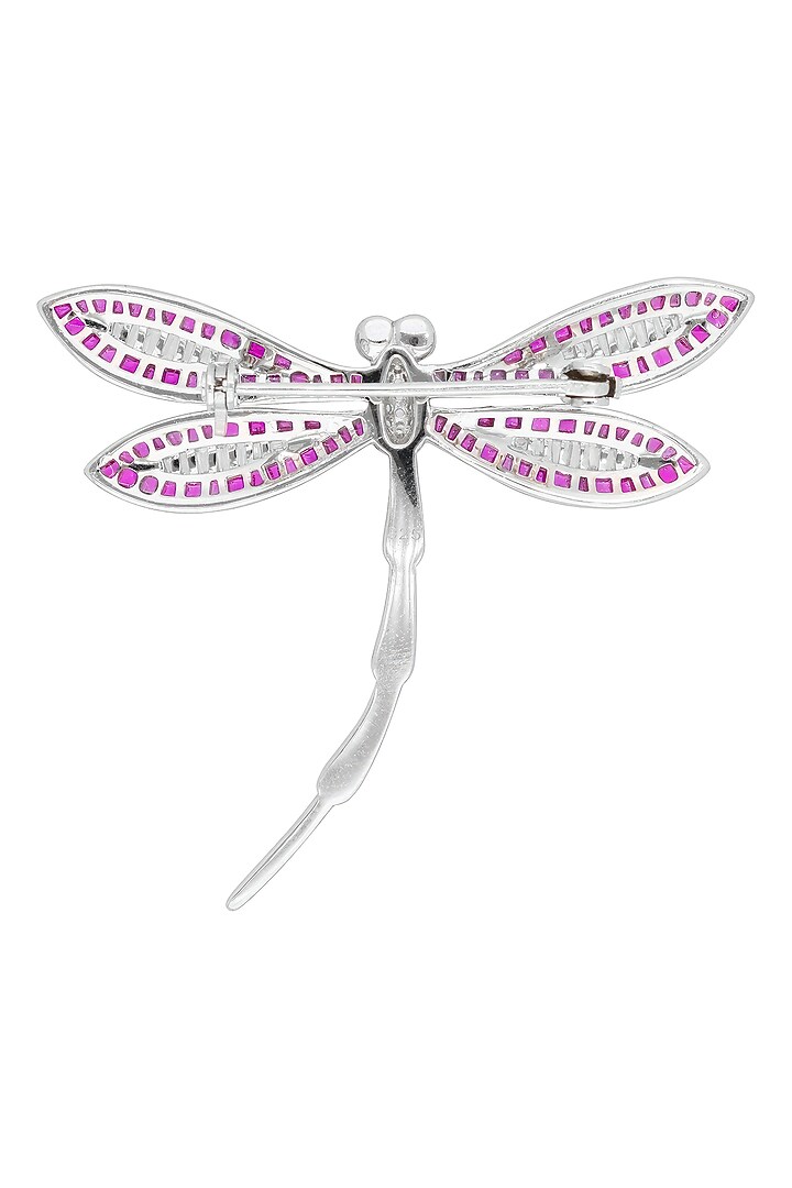 White Rhodium Finish Ruby Spinel Stone Dragonfly Brooch In Sterling silver by MISS JO at Pernia's Pop Up Shop