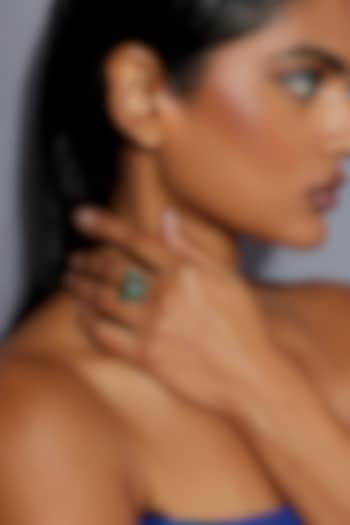 White Rhodium Finish Emerald Spinel Stone Fluttering Wing Ring In Sterling Silver by MISS JO at Pernia's Pop Up Shop