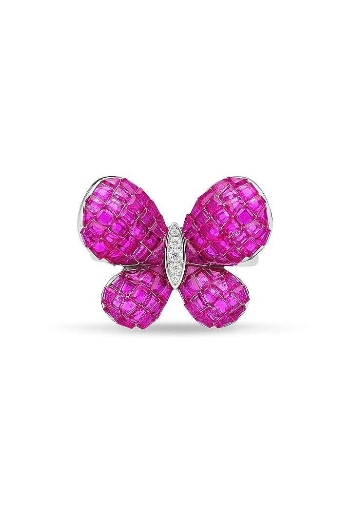 White Rhodium Finish Ruby Spinel Stone Fluttering Wing Ring In Sterling Silver by MISS JO at Pernia's Pop Up Shop