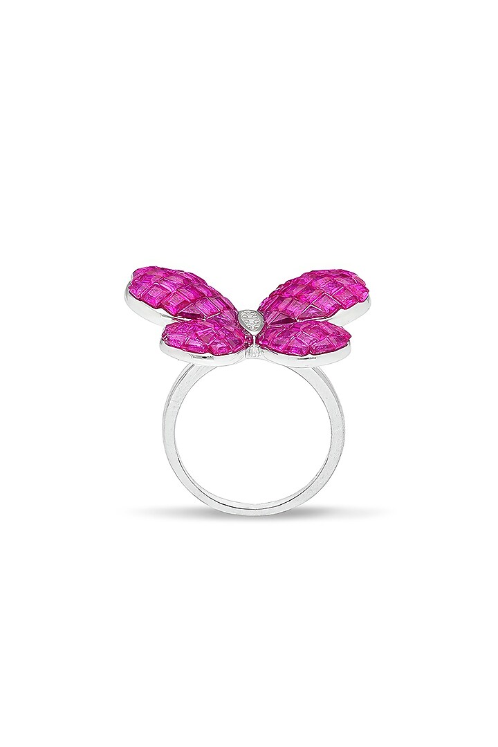 White Rhodium Finish Ruby Spinel Stone Fluttering Wing Ring In Sterling Silver by MISS JO at Pernia's Pop Up Shop