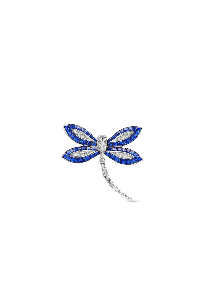 White Rhodium Finish Sapphire Spinel Stone Dragonfly Ring In Sterling Silver by MISS JO at Pernia's Pop Up Shop
